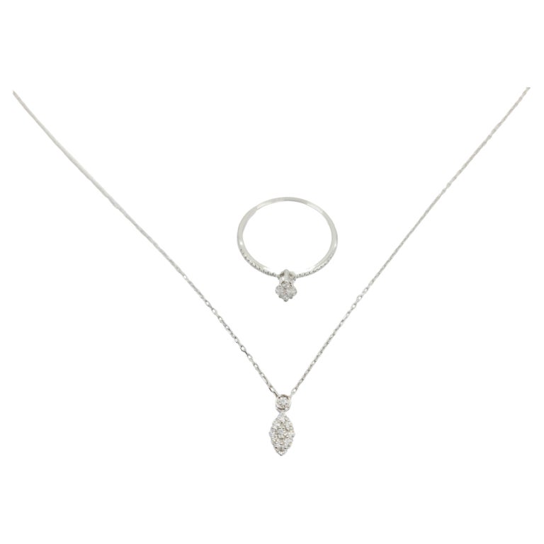 Diamond Necklace and Ring, 750 Whitegold Pave Necklace Set with Ring 0.41Ct For Sale at 1stDibs
