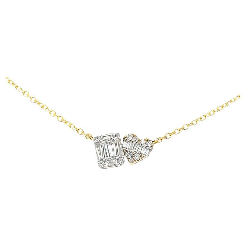 Diamond Necklace Baguette & Round .60ct 14K Yellow Gold 16"