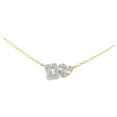 Collier de diamants Baguette et ronds .60ct 14K or jaune 16".