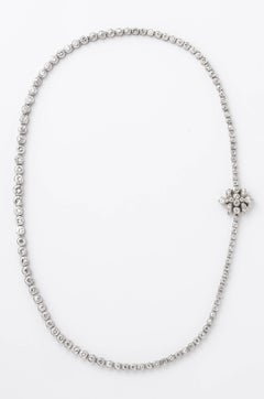 Diamond Necklace Bezel-Set in Platinum White Sparkling Diamonds Flower Clasp