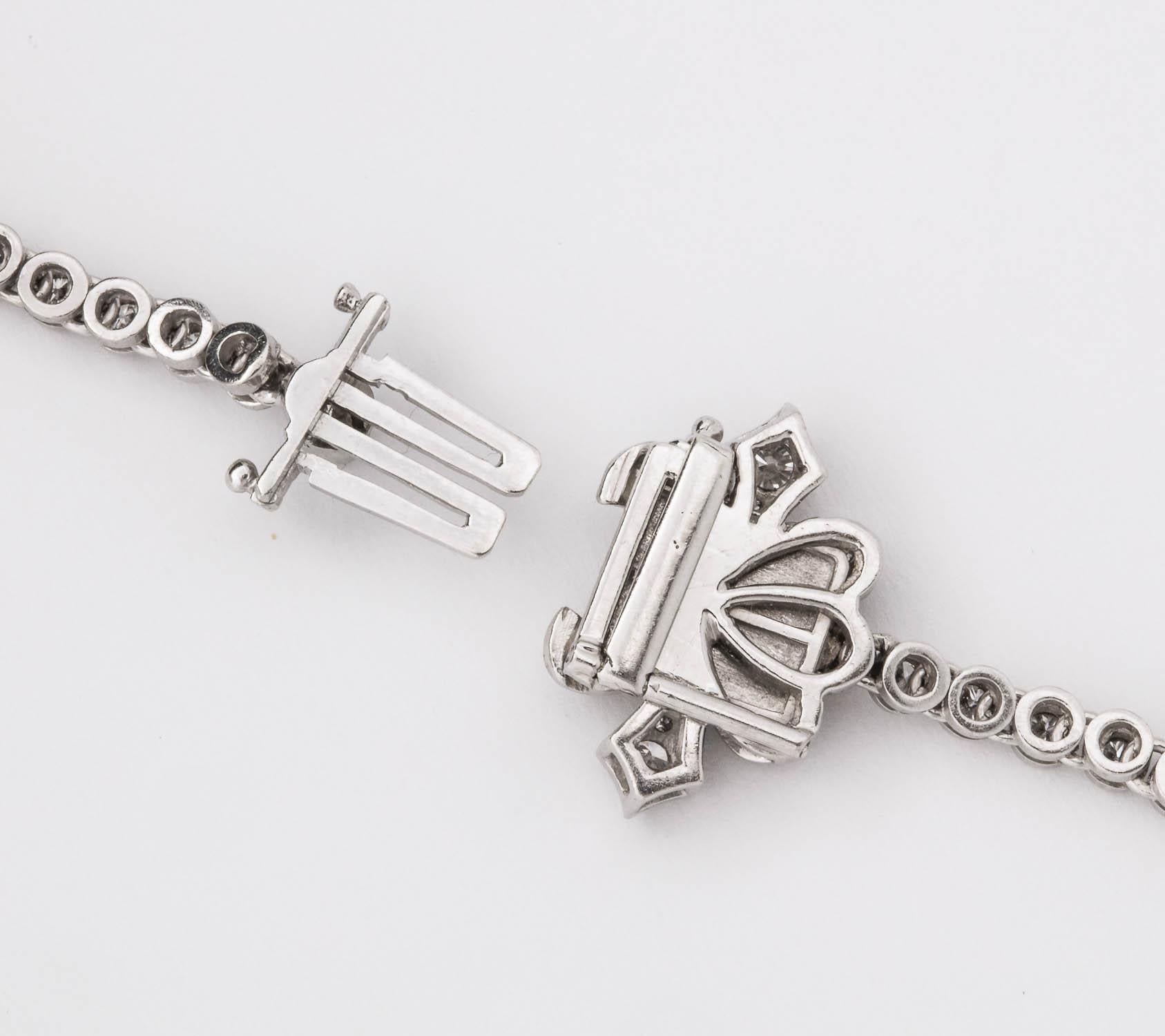 Diamond Necklace Bezel-Set in Platinum White Sparkling Diamonds Flower Clasp For Sale 2