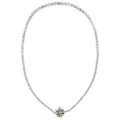 Diamond Necklace Bezel-Set in Platinum White Sparkling Diamonds Flower Clasp