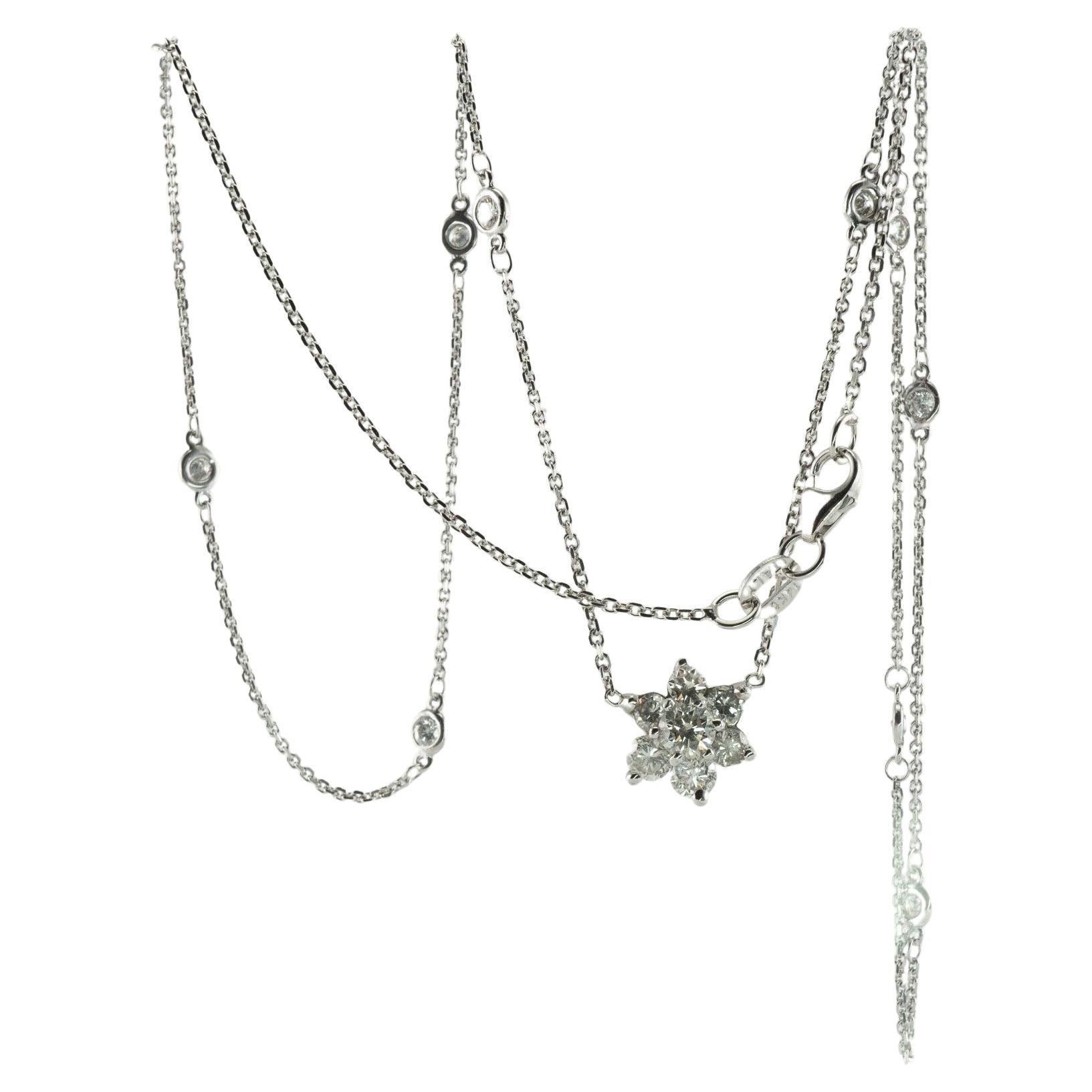 Diamond Necklace by the Yard Station Necklace 14k White Gold 1.18 Cts