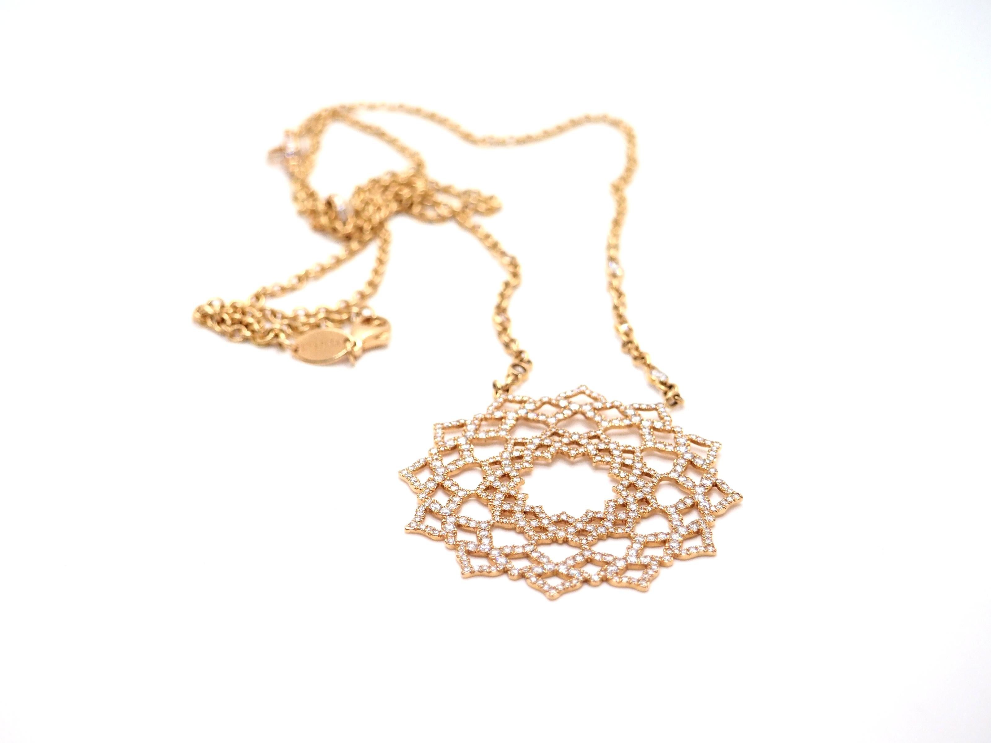 Round Cut Diamond Necklace Chakras by Caspita 18 Karat Yellow Gold For Sale