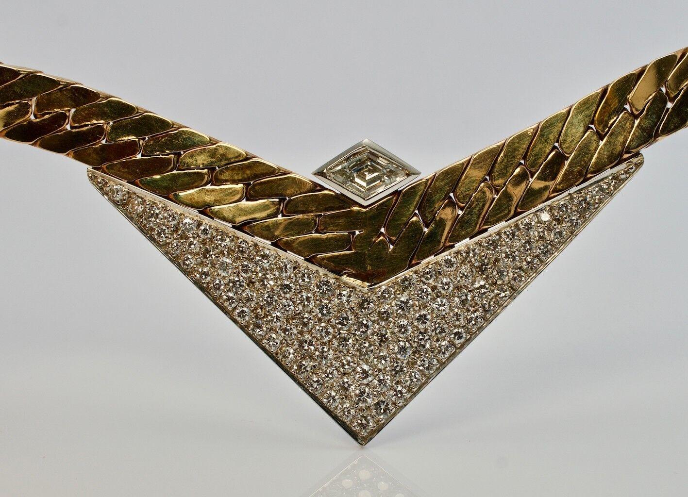Women's Diamond Necklace Choker 18K & 14K Gold Geometric V by Sande Italy For Sale