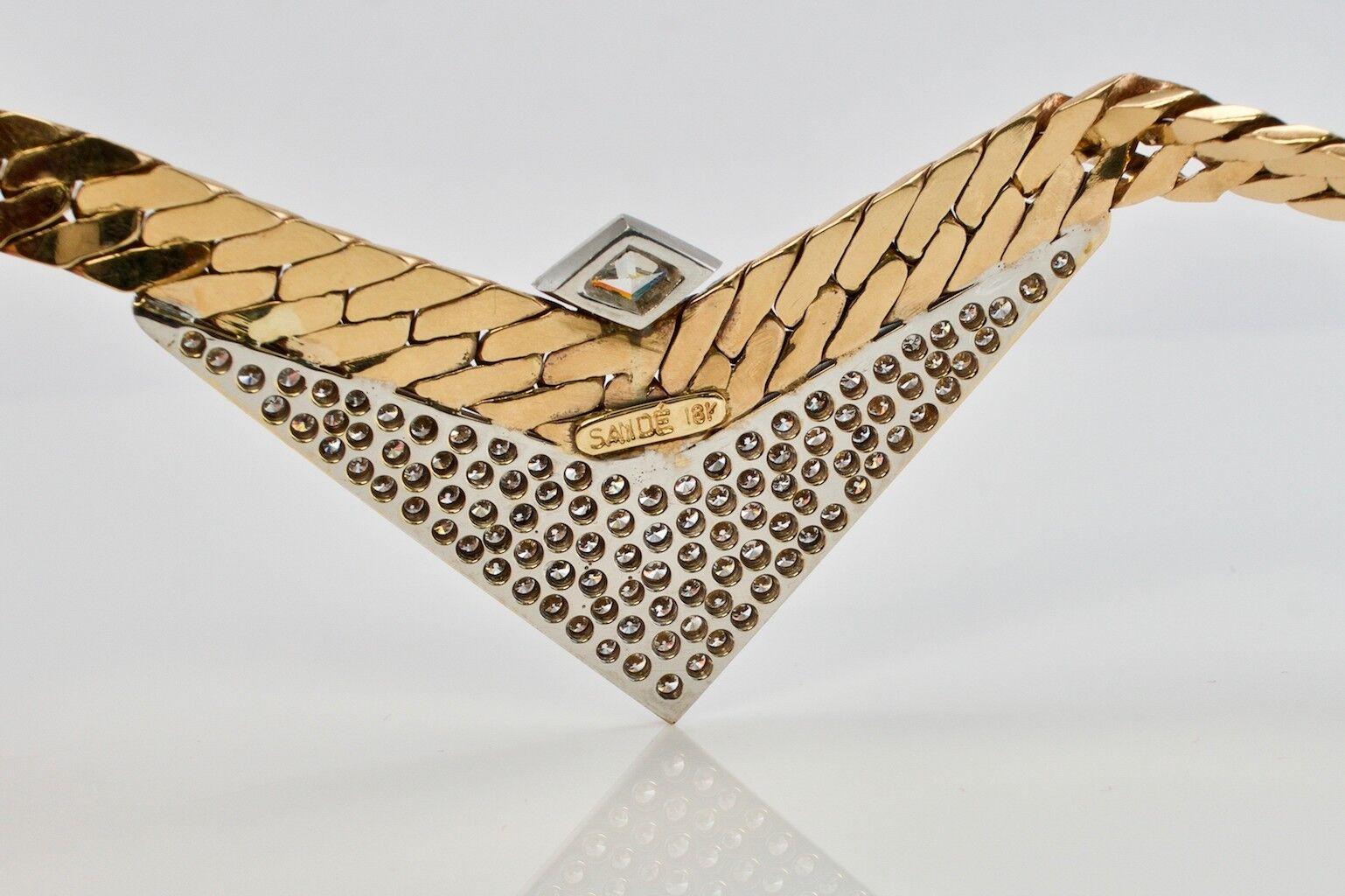 Diamond Necklace Choker 18K & 14K Gold Geometric V by Sande Italy For Sale 1