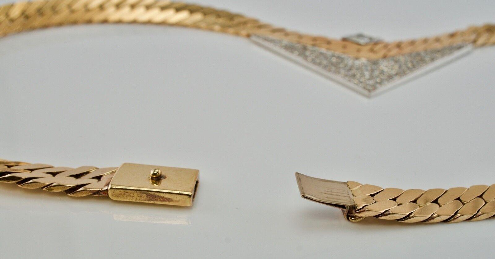 Diamond Necklace Choker 18K & 14K Gold Geometric V by Sande Italy For Sale 4