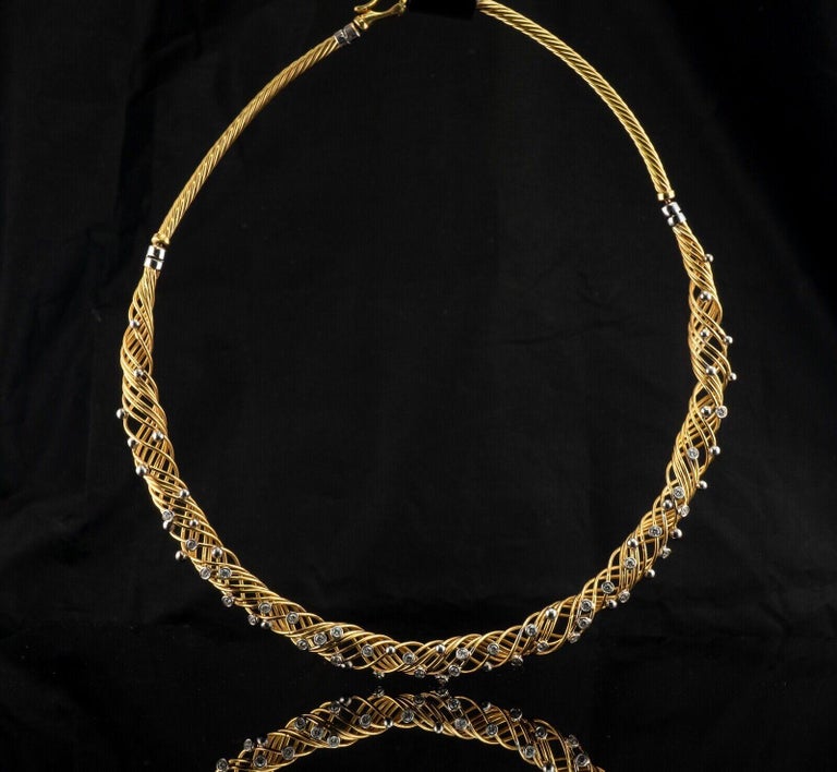 Diamond Necklace Choker 18K Gold For Sale at 1stDibs
