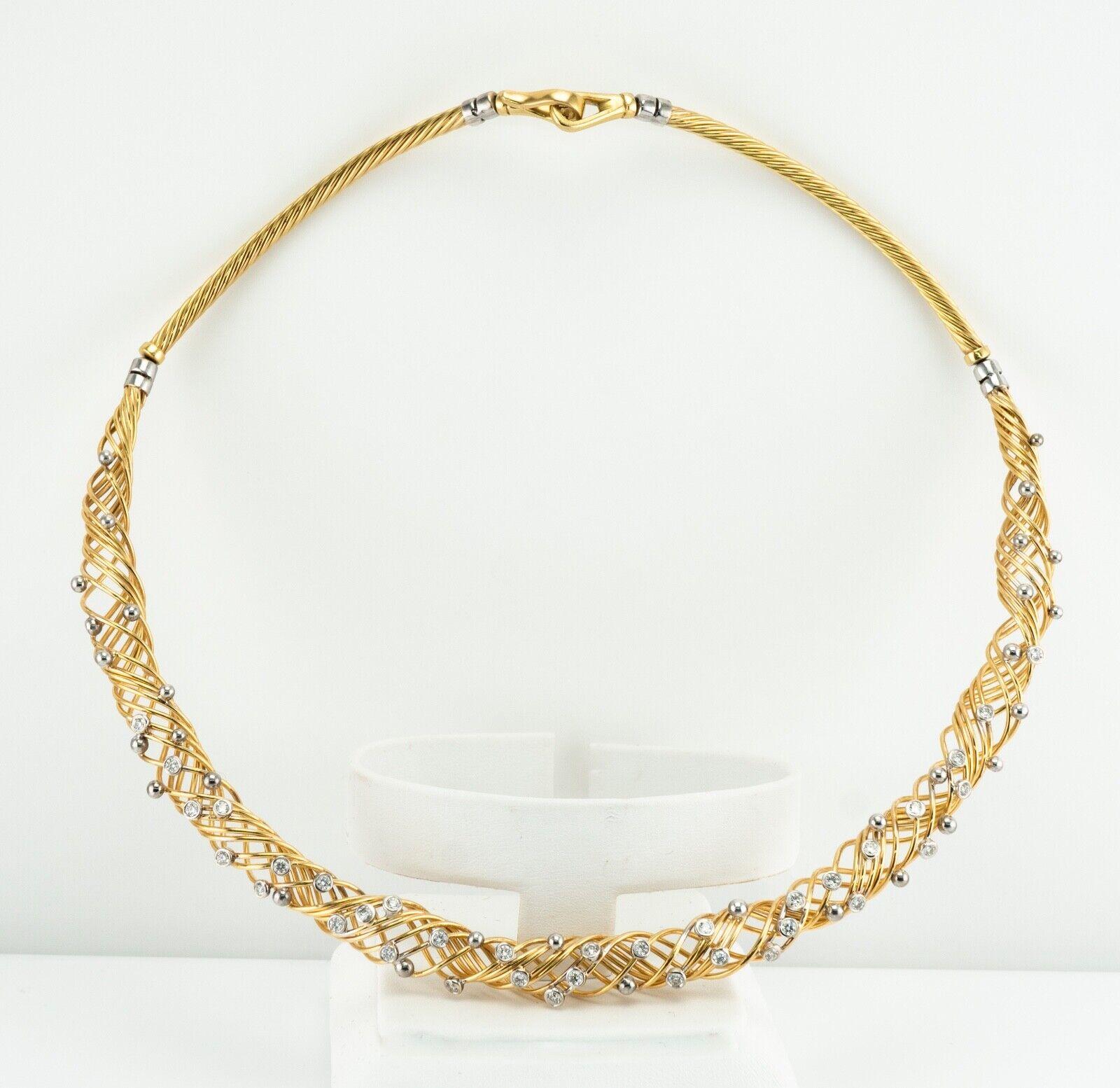 Diamond Necklace Choker 18K Gold For Sale 2