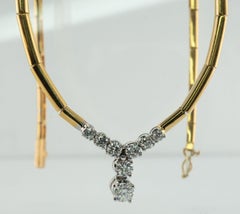Diamond Necklace Choker 18K Gold V-Shape Natural Fine Jewelry