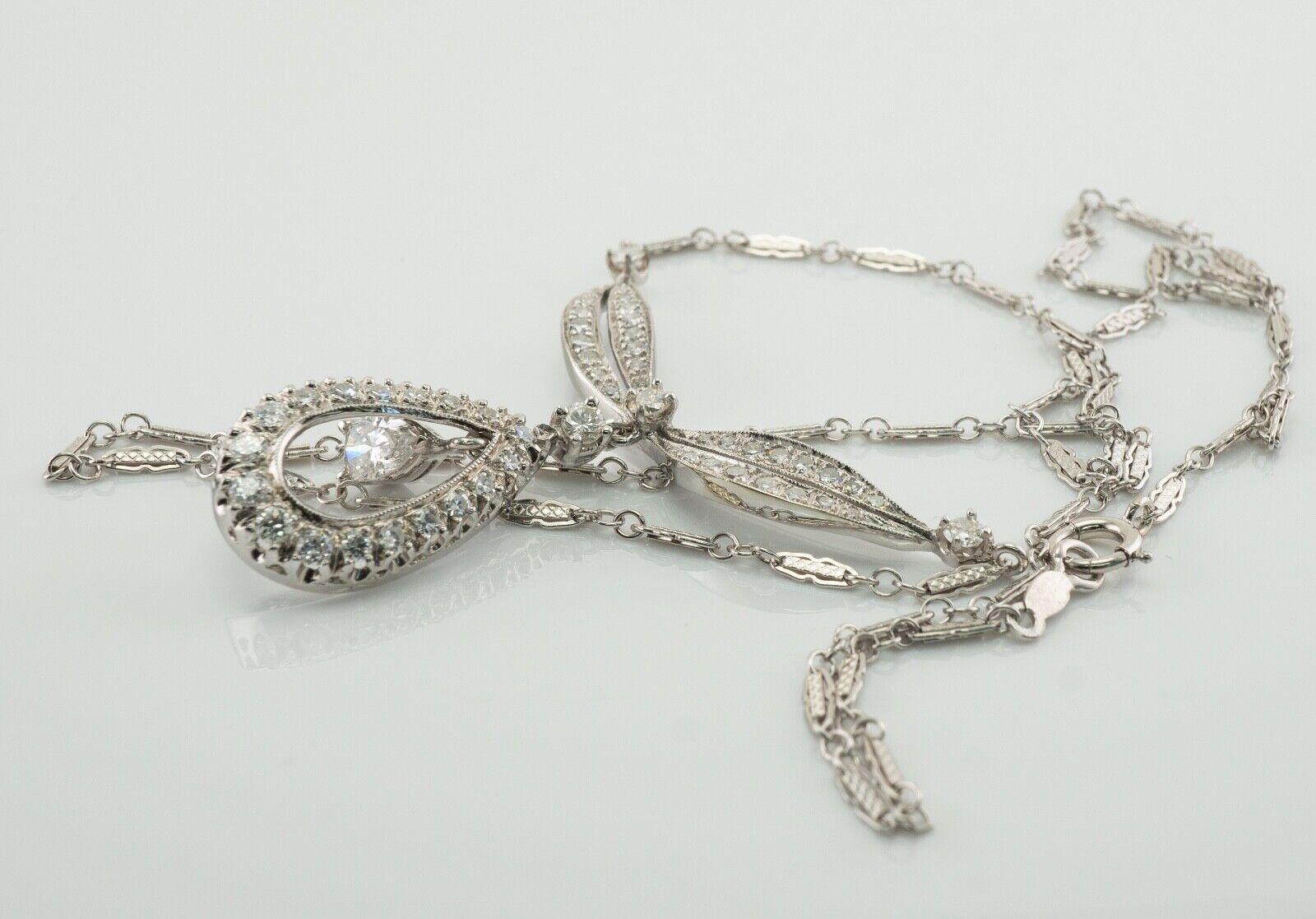 Diamond Necklace Choker Vintage 14K White Gold Teardrop Pendant 2.38 TDW For Sale 6