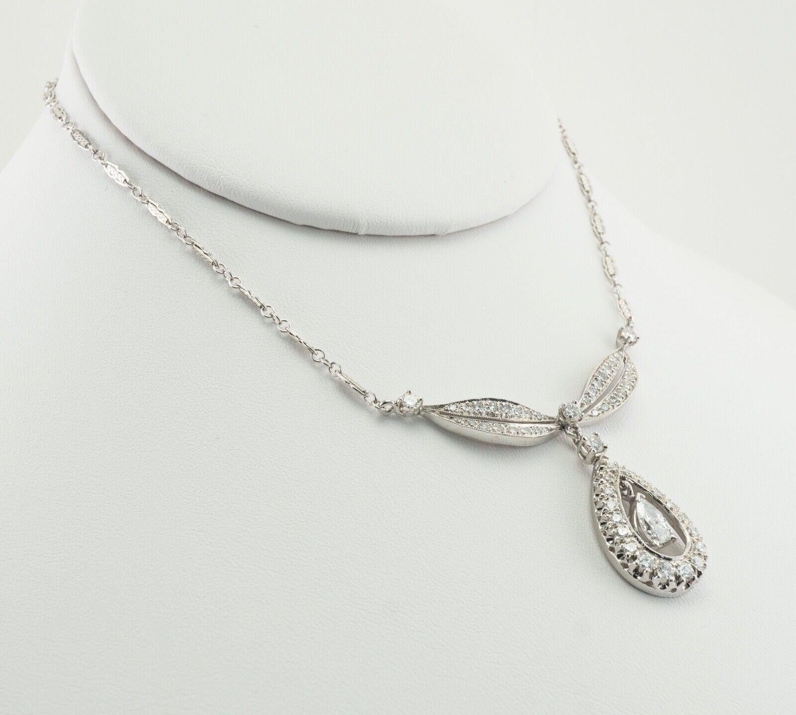 Diamond Necklace Choker Vintage 14K White Gold Teardrop Pendant 2.38 TDW For Sale 7