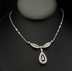 Diamond Necklace Choker Vintage 14K White Gold Teardrop Pendant 2.38 TDW