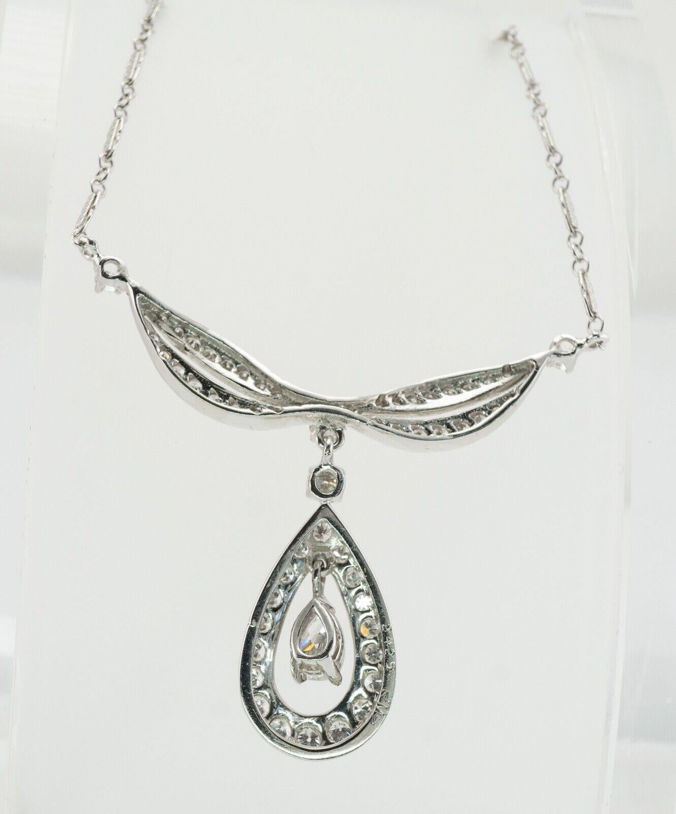 Diamond Necklace Choker Vintage 14K White Gold Teardrop Pendant 2.38 TDW For Sale 2