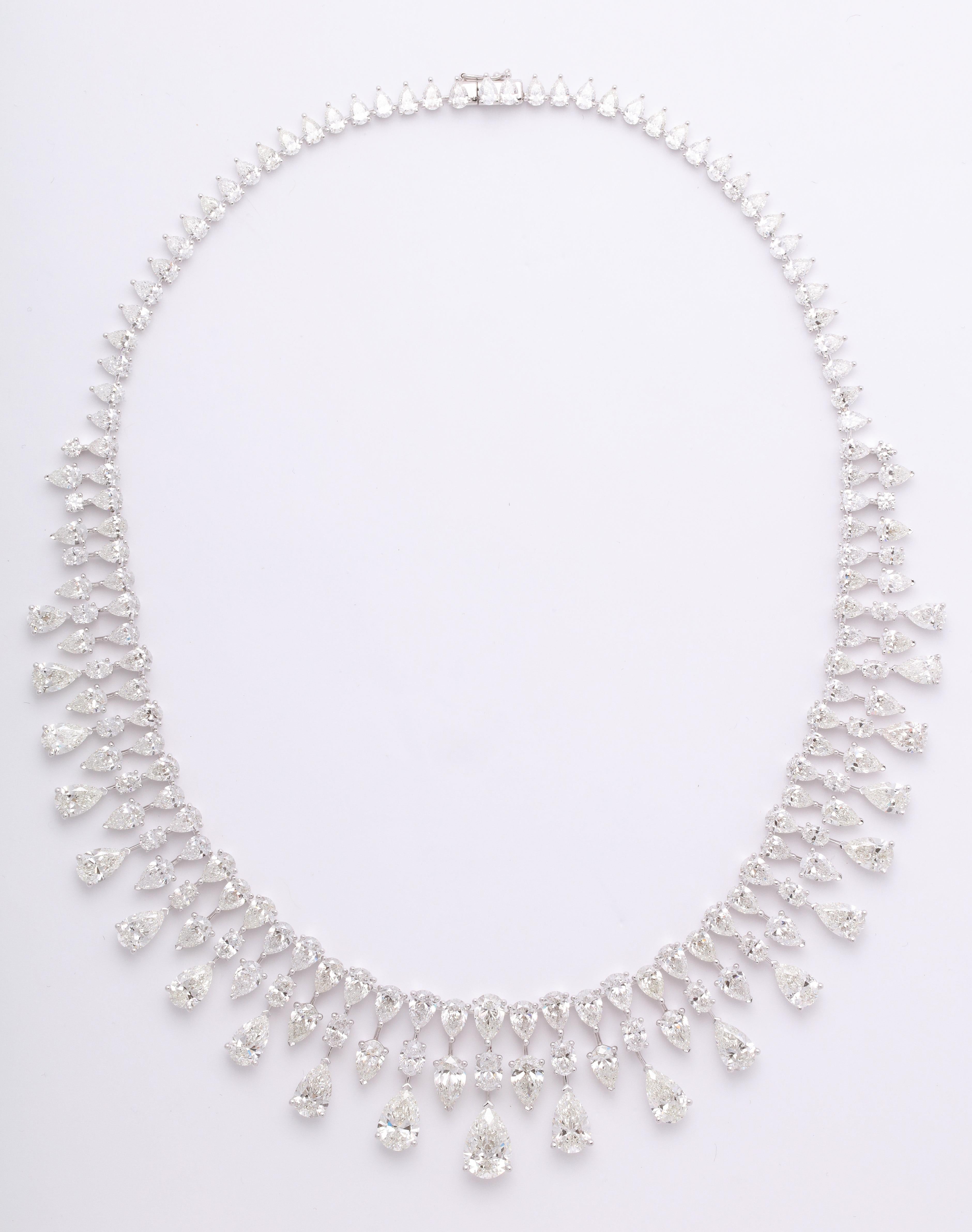 
An important diamond drop necklace.

72.96 carats of pear shape and oval diamonds set in 18k white gold.

Approximately 16.5 inches in length that can be adjusted if necessary. 

Masterly crafted in New York, please contact as for more information.