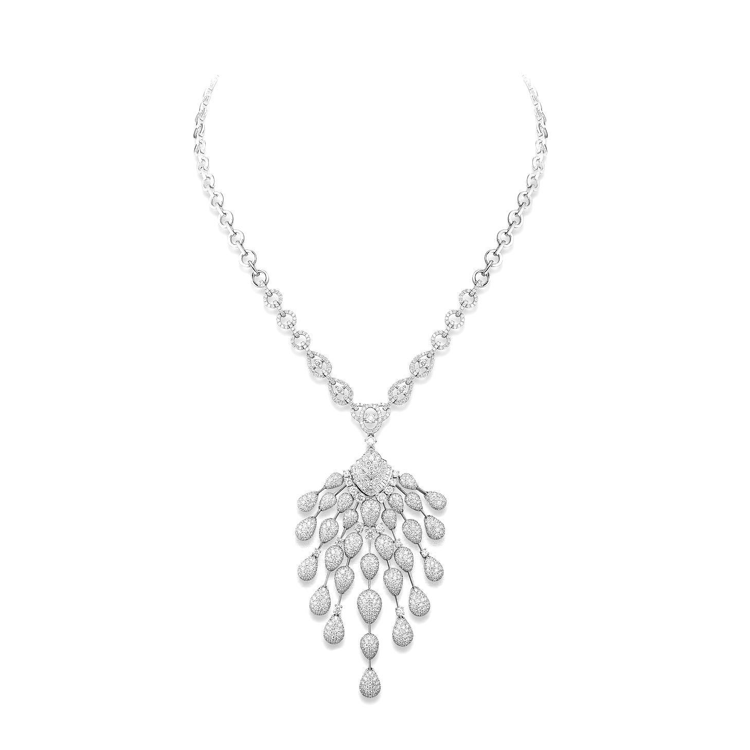 Necklace in 18kt white gold set with 1333 diamonds 13.42 cts and 23 tapers cut diamonds 0.25 cts 