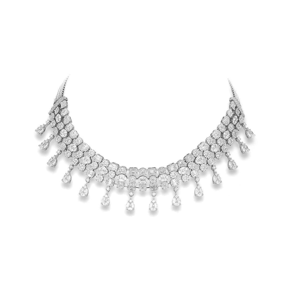 Necklace in 18kt white gold set with 274 princess, marquise and baguette cut diamonds 12.11 cts and 534 diamonds 6.70 cts          