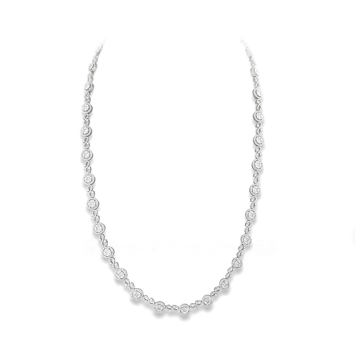 Necklace in 18kt white gold set with 195 princess and marquise cut  diamonds 14.03 cts and 1414 diamonds 14.03 cts          