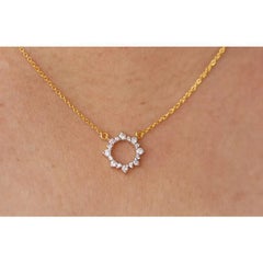 Diamond Sun Circle Pendant Necklace in 14K Solid Yellow Gold