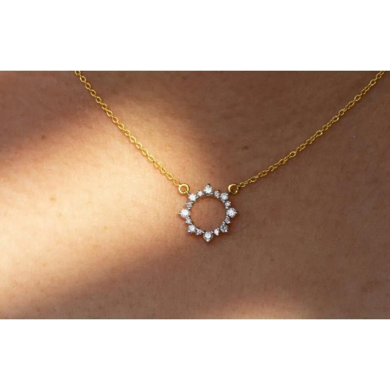 Diamant-Halskette mit Sonnenkreis-Anhänger aus 14K massivem Gelbgold mit Diamanten (Rundschliff) im Angebot