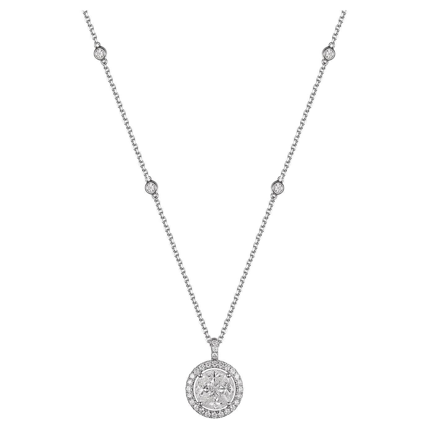 IGI Certifiled 1.57Carat Diamond Necklace in 18 Karat White Gold For Sale
