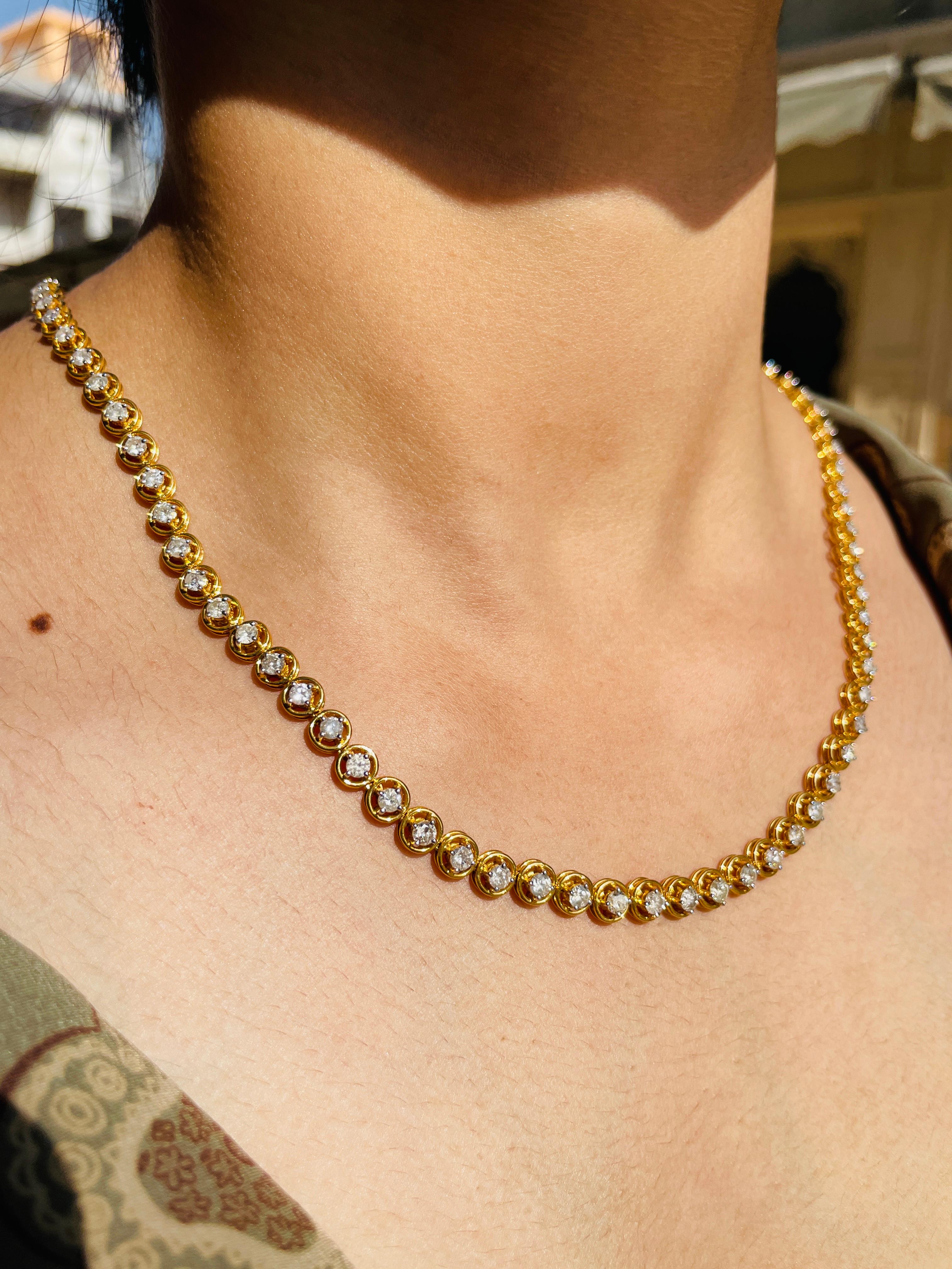 Modern Authentic 6.7 Carat Diamond Tennis Necklace in 18K Solid Yellow Gold For Sale