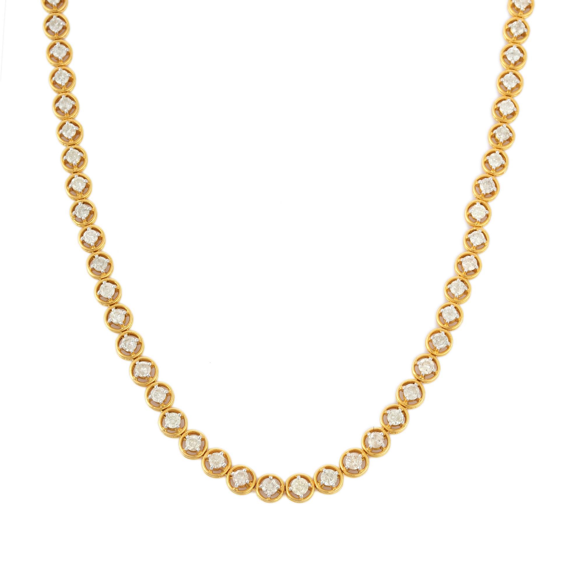 Round Cut Authentic 6.7 Carat Diamond Tennis Necklace in 18K Solid Yellow Gold For Sale