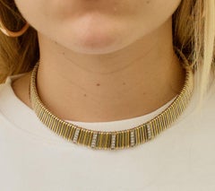 Two-Tone 18k Gold Diamond Collar Necklace, 0.85ct, Vintage 1970s