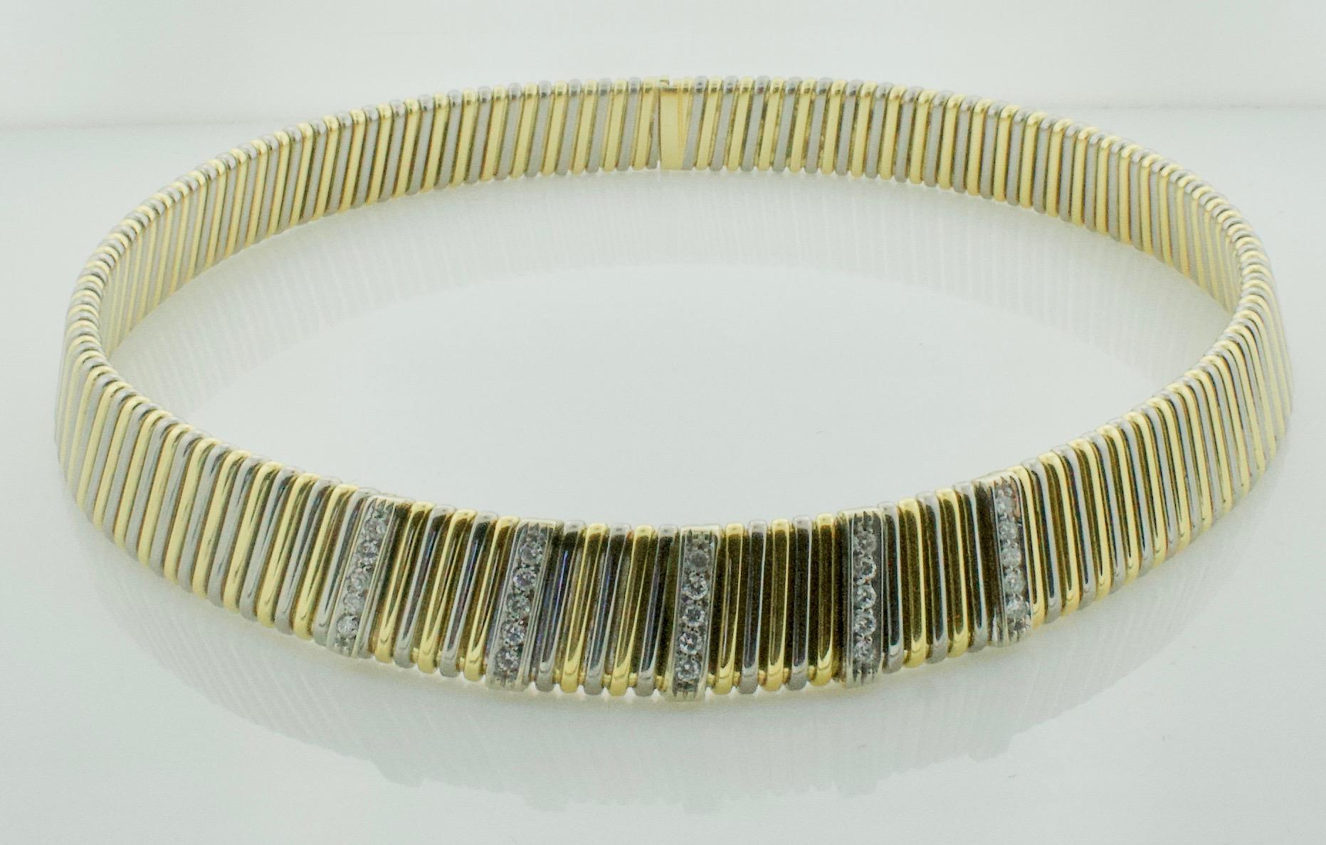 Women's or Men's Diamond Necklace in 18 Karat Yellow Gold 3.8 oz For Sale