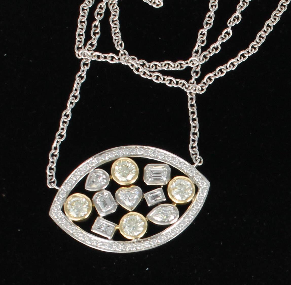 Artist Diamond Necklace Multi-Color and Multi-Shaped in 14 Karat Gold