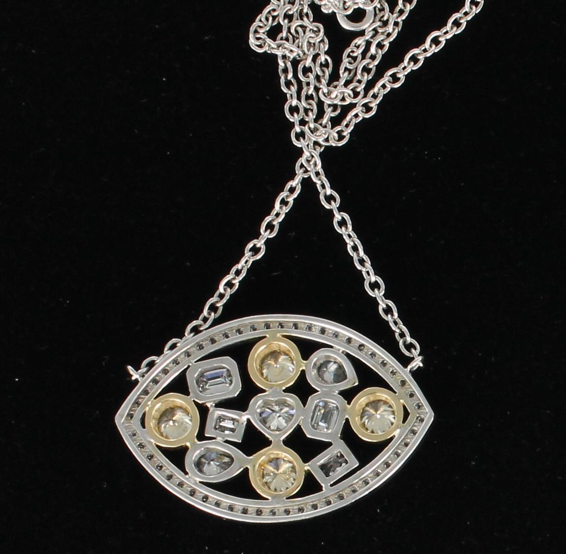 Diamond Necklace Multi-Color and Multi-Shaped in 14 Karat Gold In Excellent Condition In Atlanta, GA