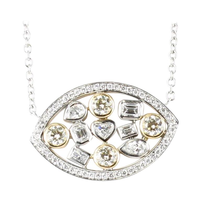 Diamond Necklace Multi-Color and Multi-Shaped in 14 Karat Gold
