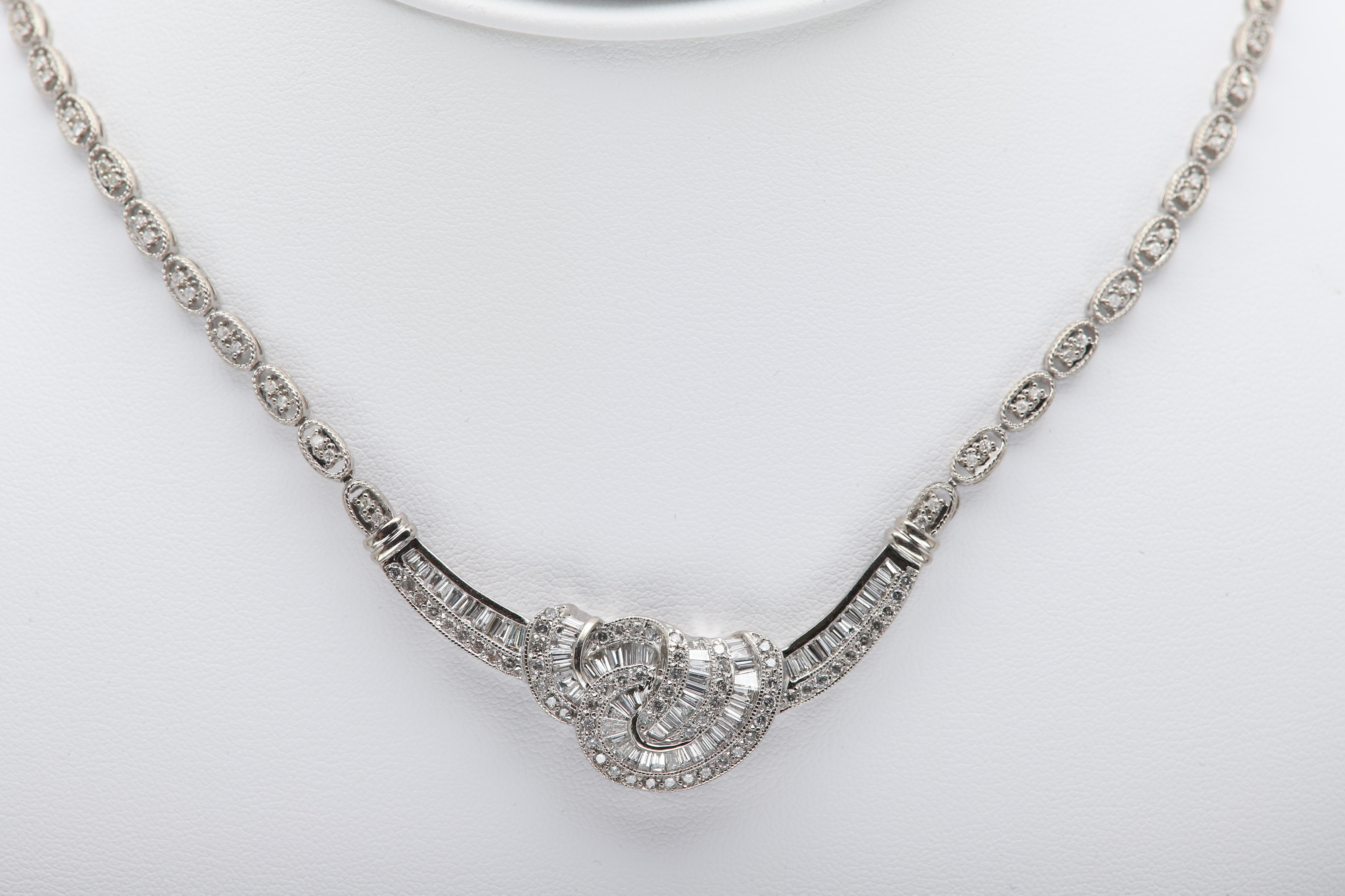 Donna Collana di diamanti Baguettes Nature Diamonds 14 karat White Gold in vendita