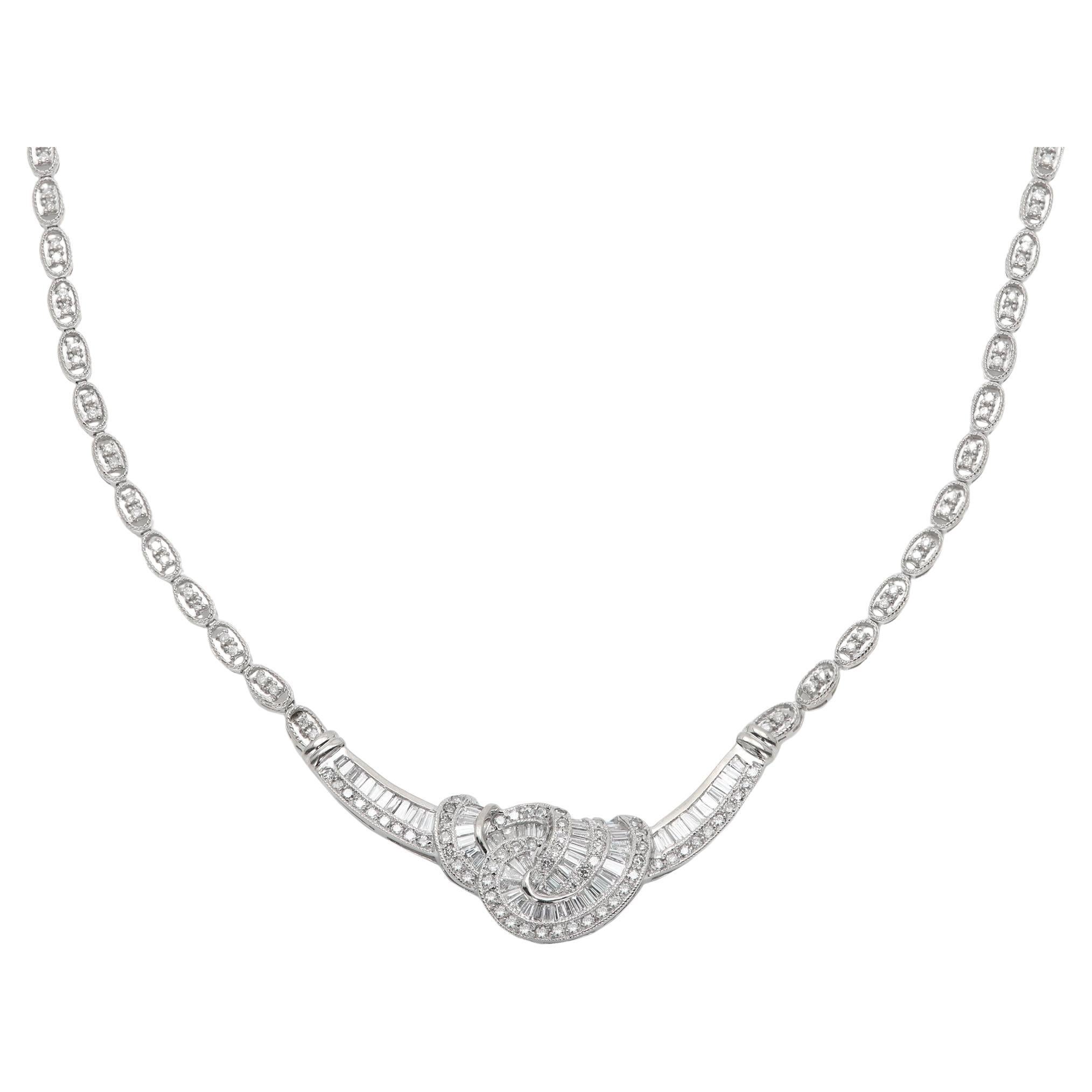 Diamond Necklace Natural Baguettes Diamonds 14 karat White Gold