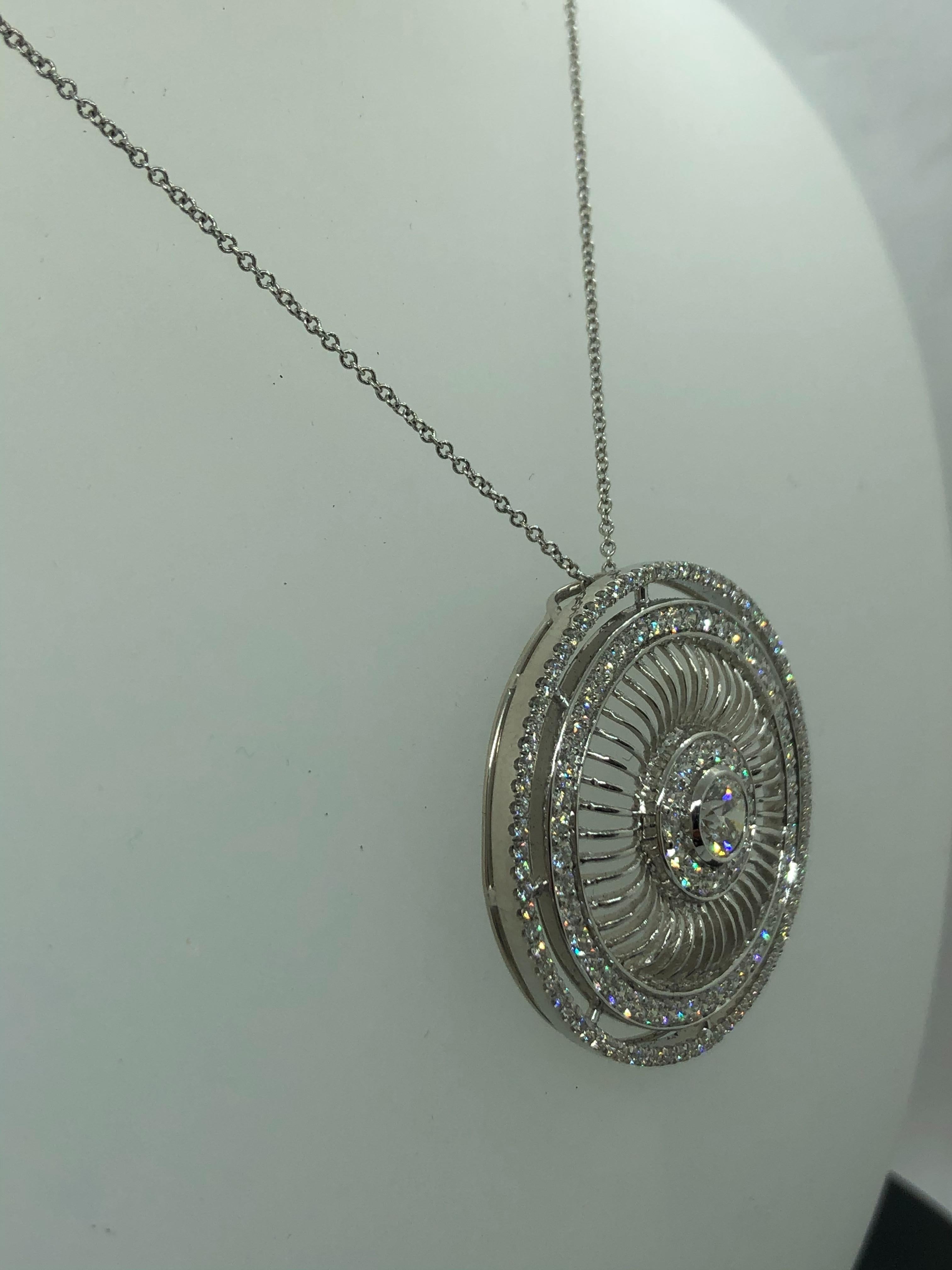 Diamond Necklace Circle Pendant 2.32 Carat Total Weight 18 Karat White Gold In New Condition For Sale In Beverly Hills, CA