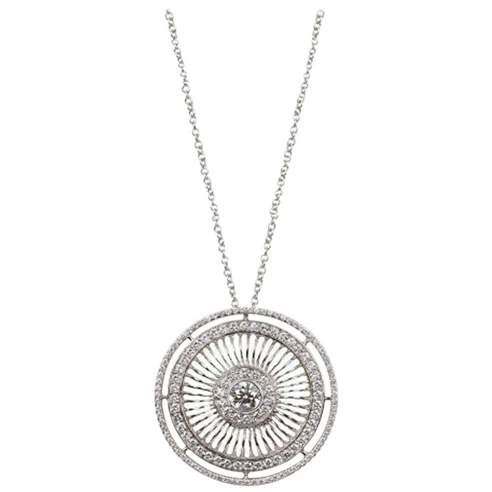 Diamond Necklace Circle Pendant 2.32 Carat Total Weight 18 Karat White Gold For Sale
