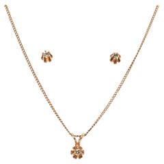 Diamond Necklace Pendant Stud Earrings Set RBC Buttercup .15ct Yellow Gold