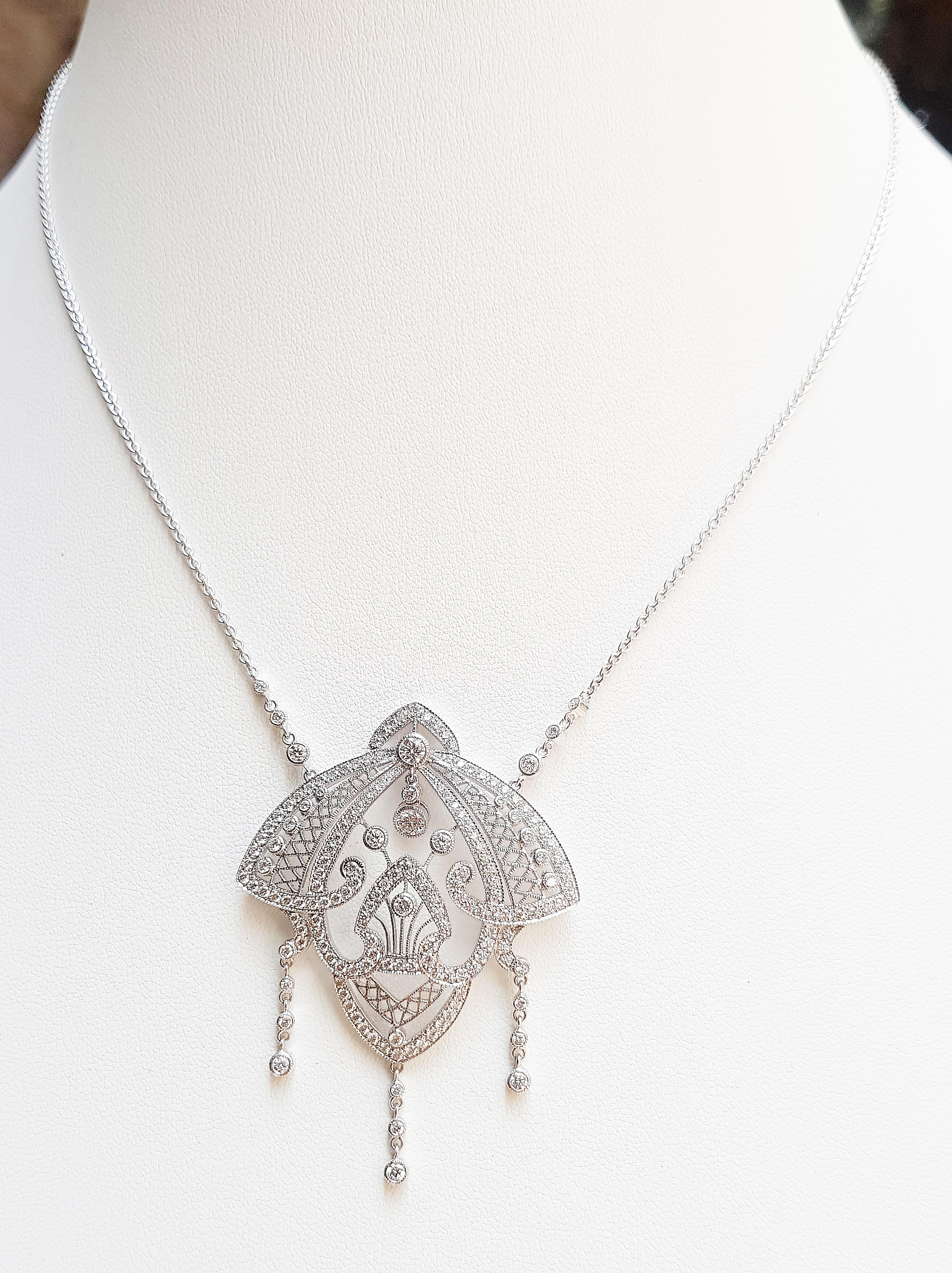 Art Nouveau Diamond Necklace Set in 18 Karat White Gold Settings For Sale