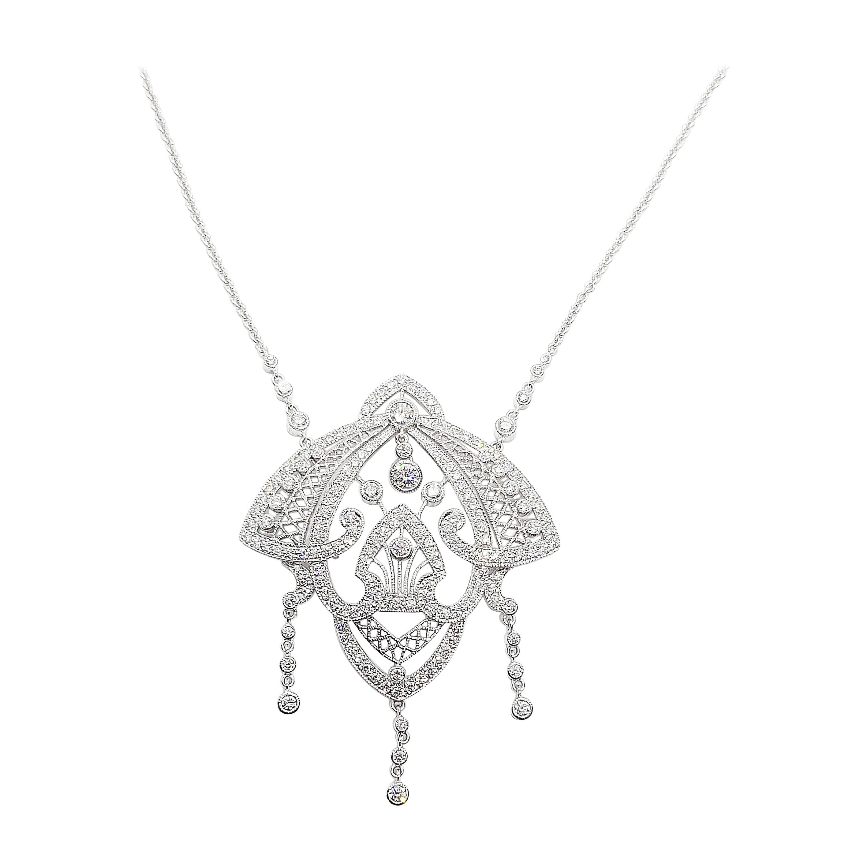 Diamond Necklace Set in 18 Karat White Gold Settings For Sale