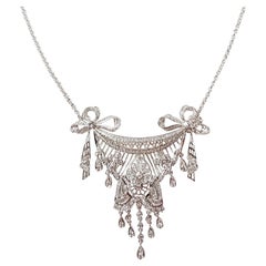 Antique Diamond Necklace Set in 18 Karat White Gold Settings