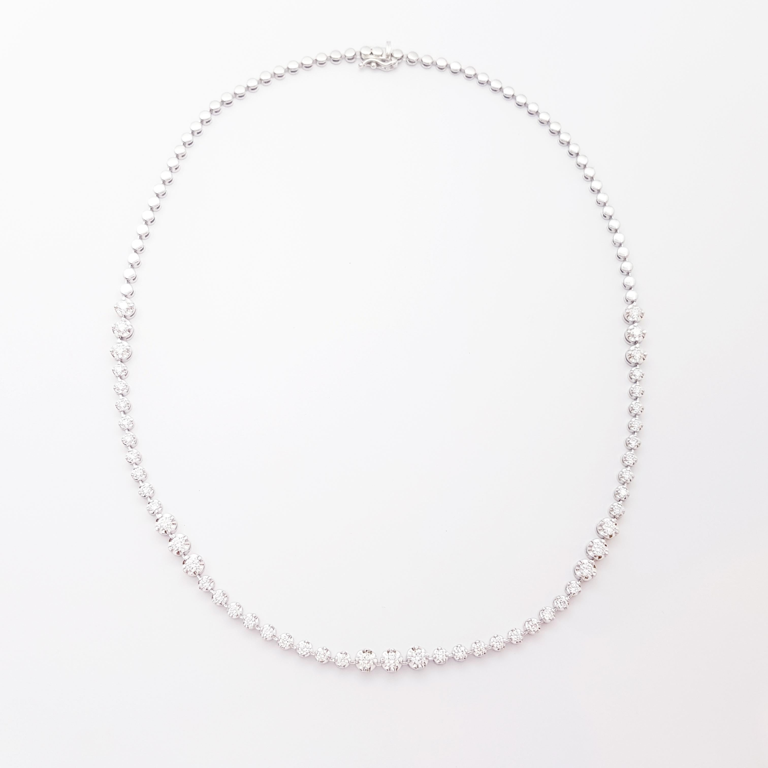 Contemporary Diamond Necklace set in 18K White Gold Settings For Sale