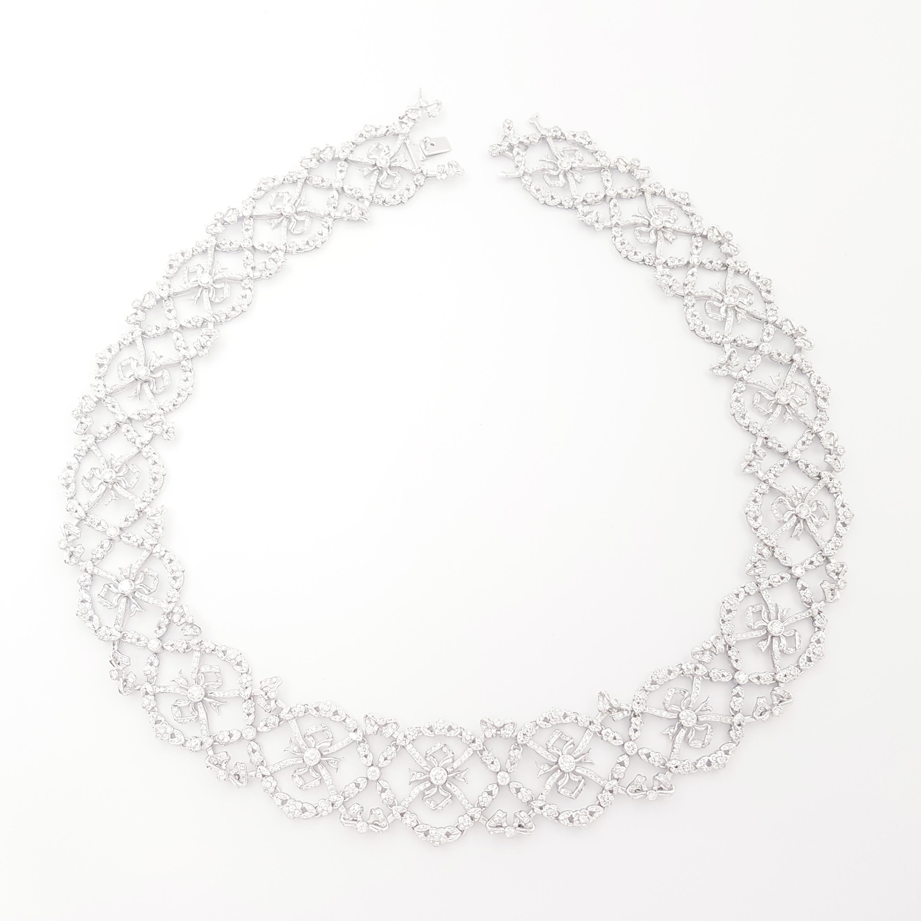 Art Nouveau Diamond Necklace set in 18K White Gold Settings For Sale