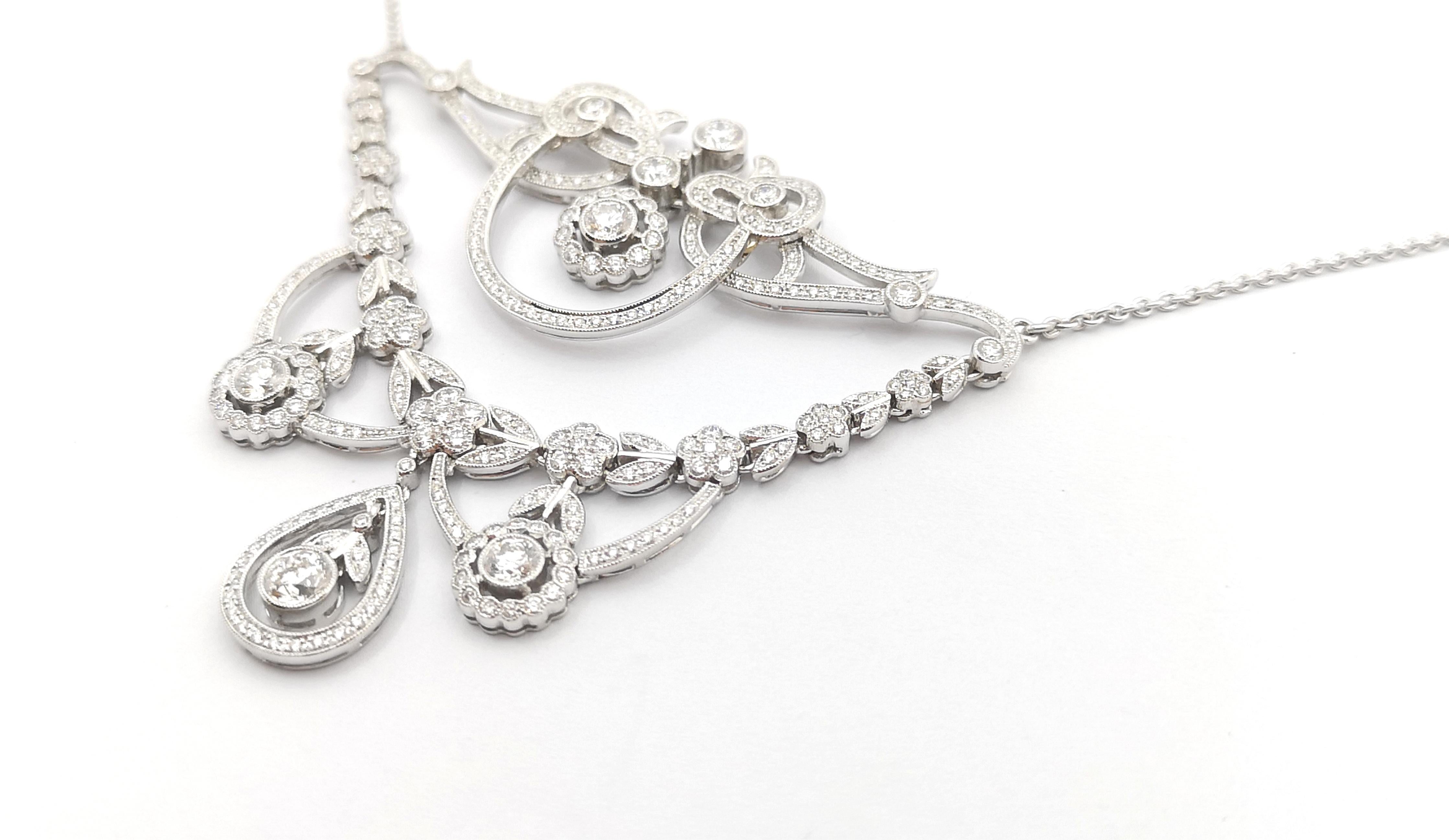 Diamond Necklace set in 18K White Gold Settings For Sale 1