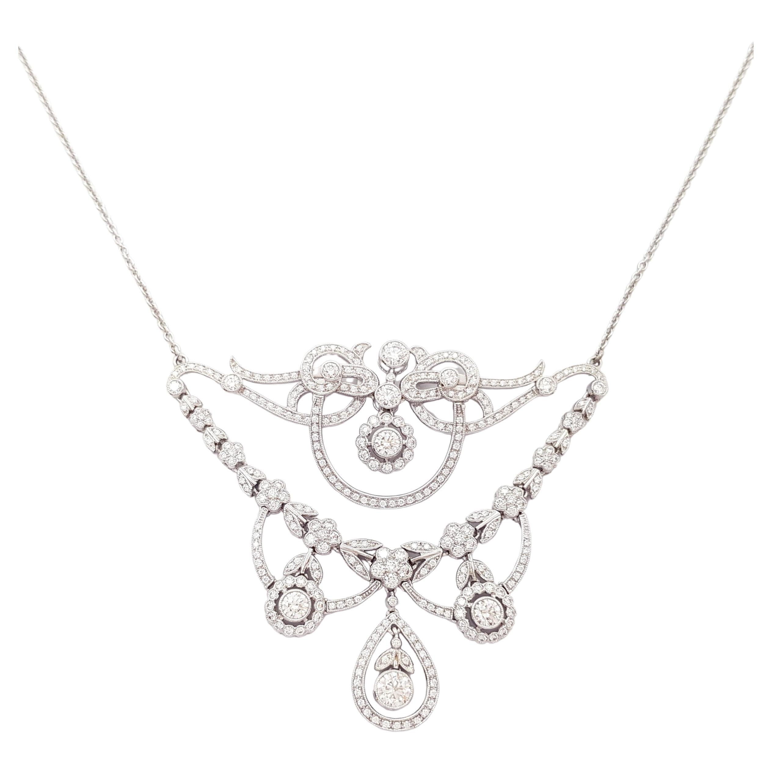 Diamond Necklace set in 18K White Gold Settings For Sale