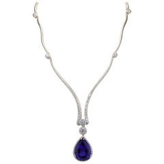 Diamond Necklace Suspending a Spectacular 31 Carat Tanzanite Drop Pendant
