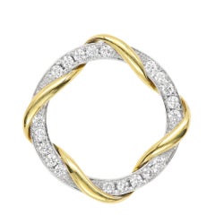 Diamond Necklace, White & Yellow Gold Natural Diamond Circle Pendant