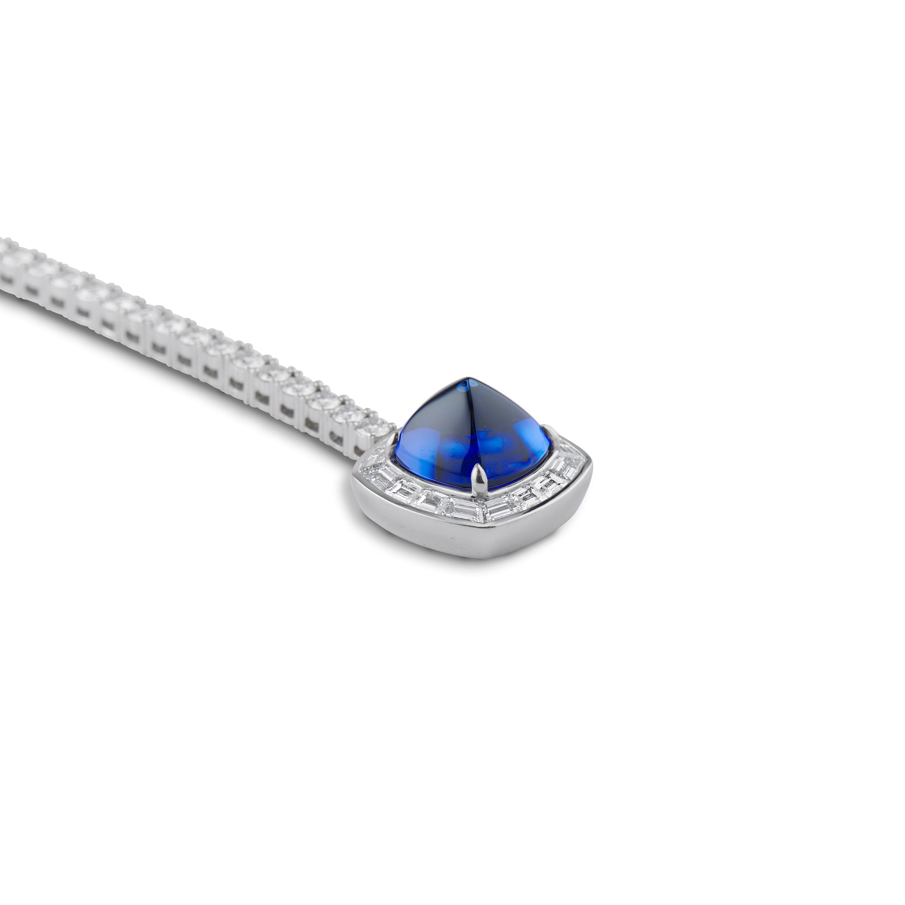 Sugarloaf Cabochon Diamond Necklace with Detachable Diamond and Tanzanite Lariat For Sale