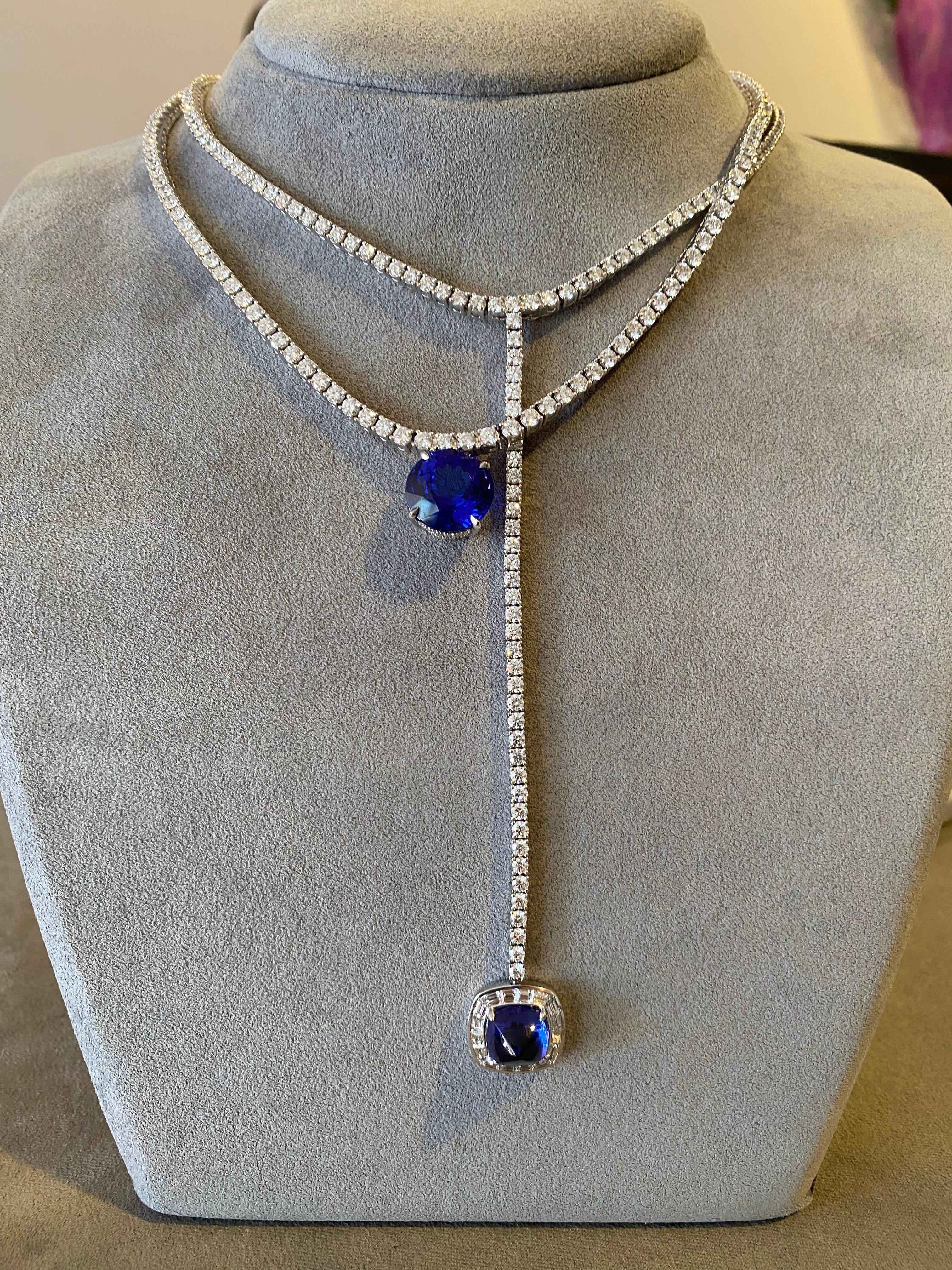 Women's or Men's Diamond Necklace with Detachable Diamond and Tanzanite Lariat For Sale