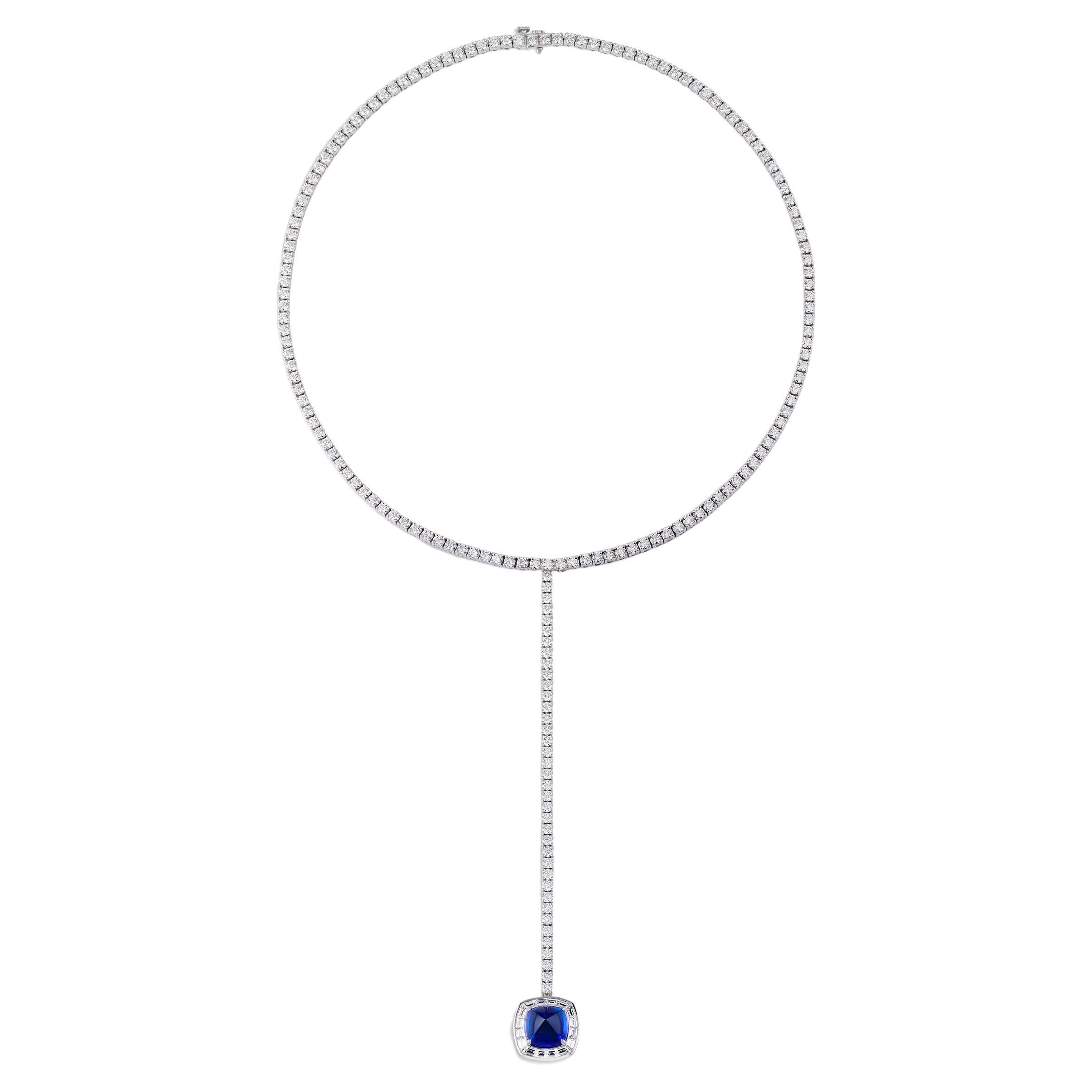 Diamond Necklace with Detachable Diamond and Tanzanite Lariat For Sale