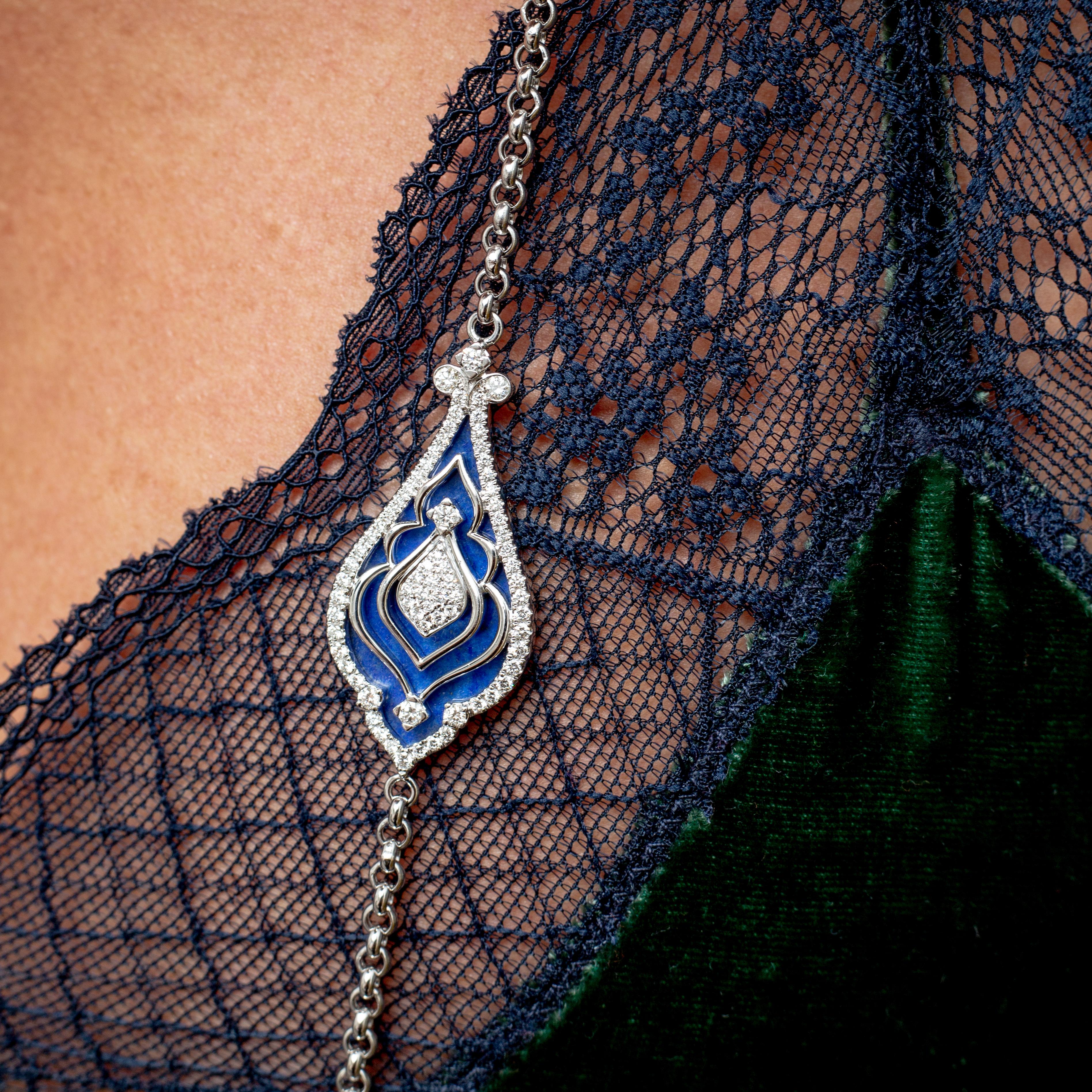 Diamant-Halskette mit Lapislazuli (Rosenschliff) im Angebot